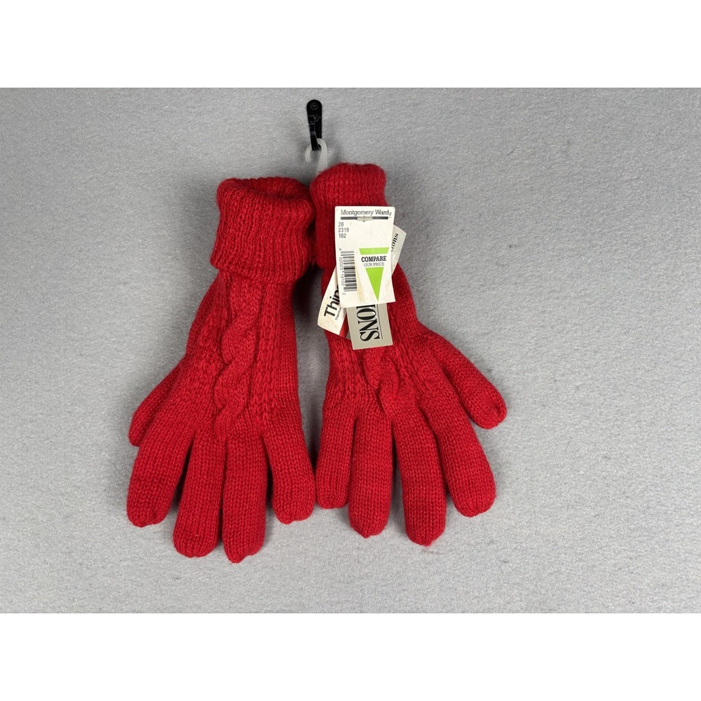 Vintage Montgomery Ward Gloves Womens One Size Red Knit Thinsulate Lined Winter